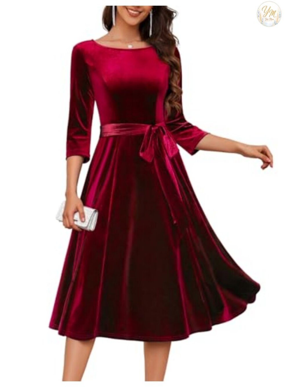 Velvet Cocktail Dress for Women 3/4 Sleeve A-Line Party Formal Gala Holiday